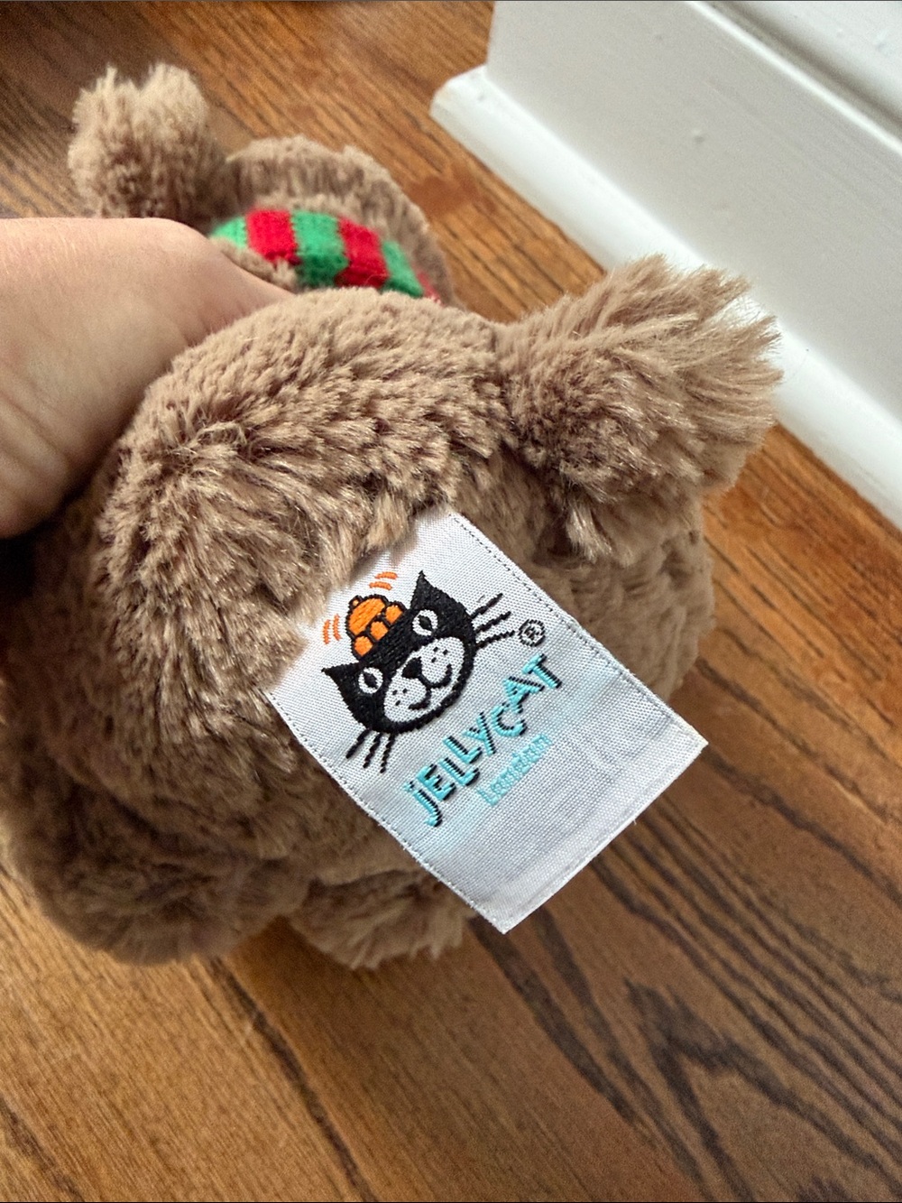 Jellycat Brown Plush Reindeer Stuffed Animal with Green & Red Scarf like new - Picture 3 of 4